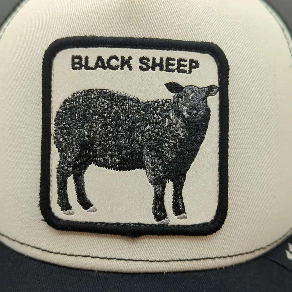 Goorin Bros Black Sheep The Farm White Black Mesh Back Trucker Snapback Hat Cap